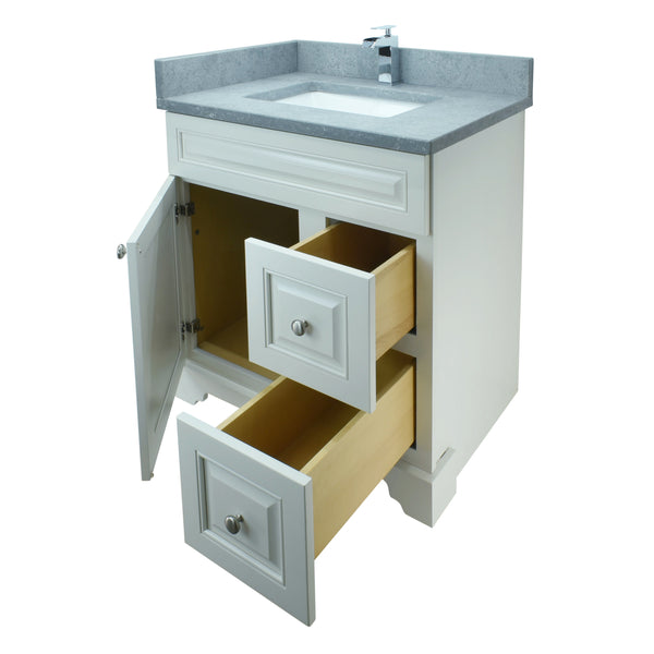 30" Antique White Damian Vanity with Concrete Leather Quartz