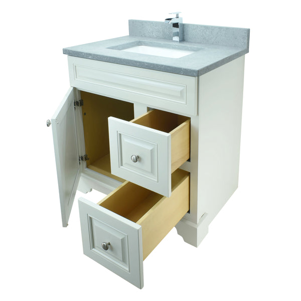 24" Antique White Damian Vanity with Concrete Leather Quartz