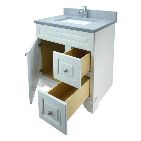 24" Antique White Damian Vanity with Concrete Leather Quartz