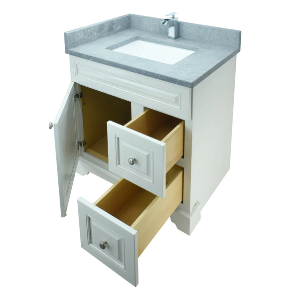 24" Antique White Damian Vanity with Concrete Leather Quartz