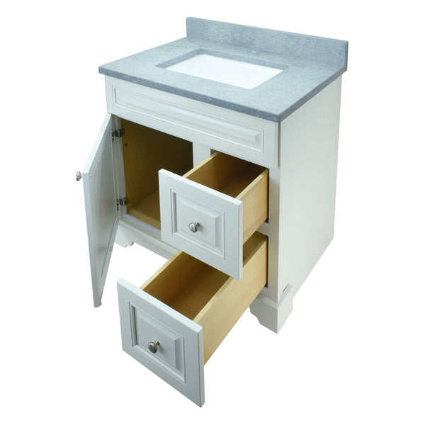 24" Antique White Damian Vanity with Concrete Leather Quartz