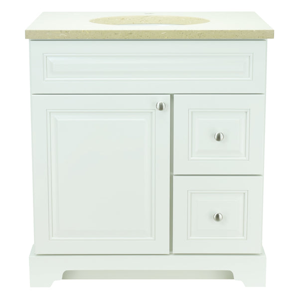 30" Antique White Damian Vanity with Royal Brown Quartz