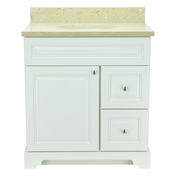 30" Antique White Damian Vanity with Royal Brown Quartz