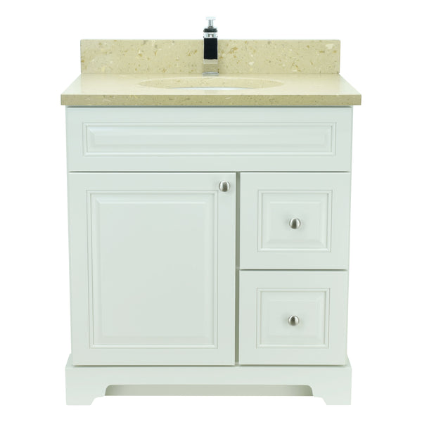 30" Antique White Damian Vanity with Royal Brown Quartz