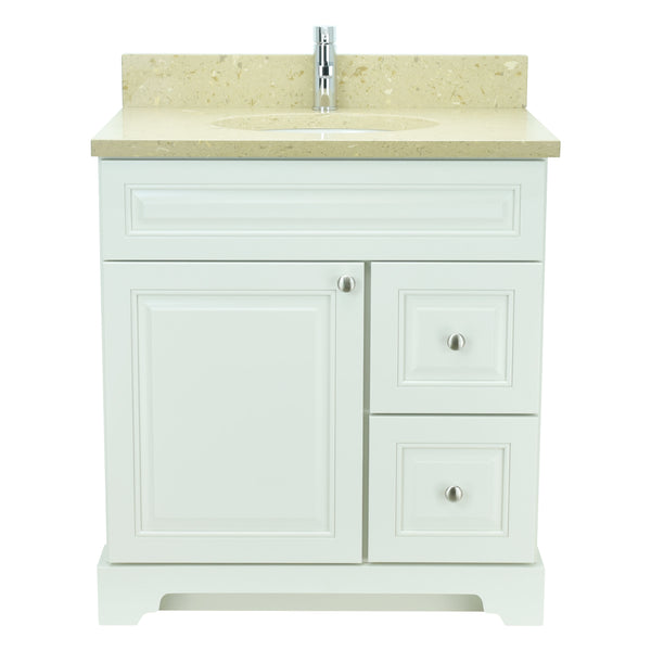 30" Antique White Damian Vanity with Royal Brown Quartz