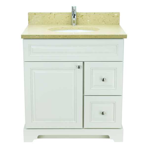 30" Antique White Damian Vanity with Royal Brown Quartz