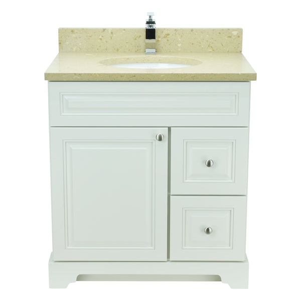 30" Antique White Damian Vanity with Royal Brown Quartz