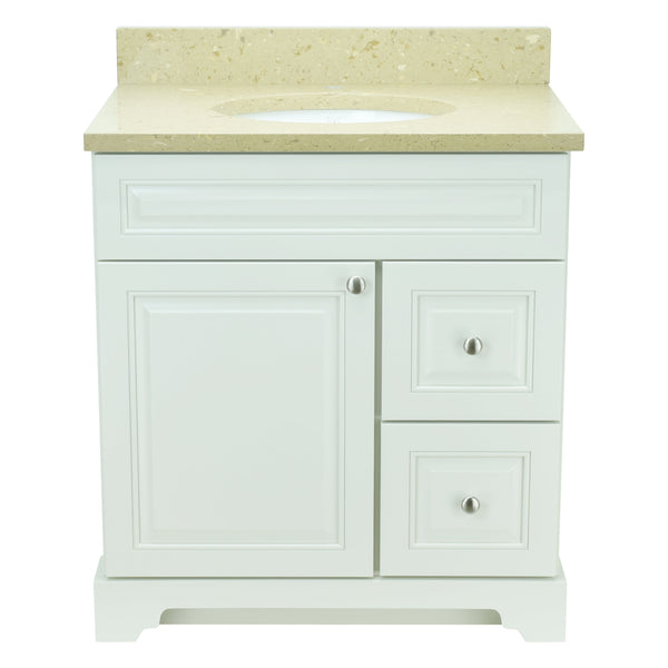 30" Antique White Damian Vanity with Royal Brown Quartz