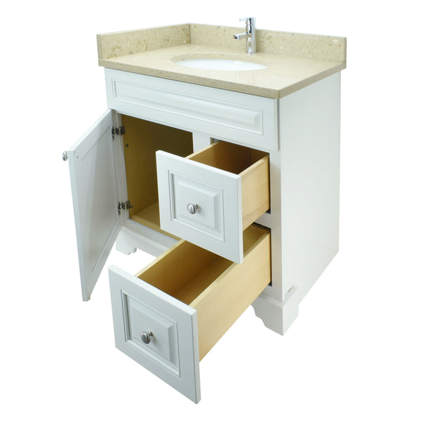 30" Antique White Damian Vanity with Royal Brown Quartz