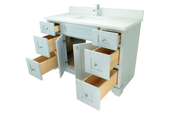 42" Grey Damian Vanity with Silk White Quartz
