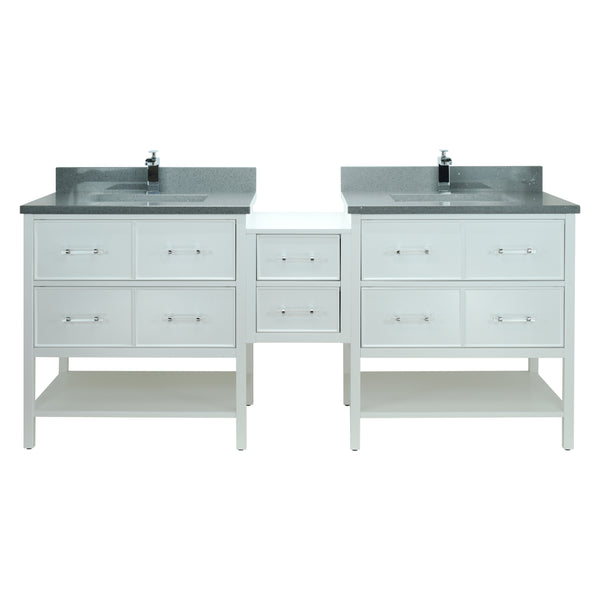 86" White Gemma Vanity with Crystal Grey Quartz