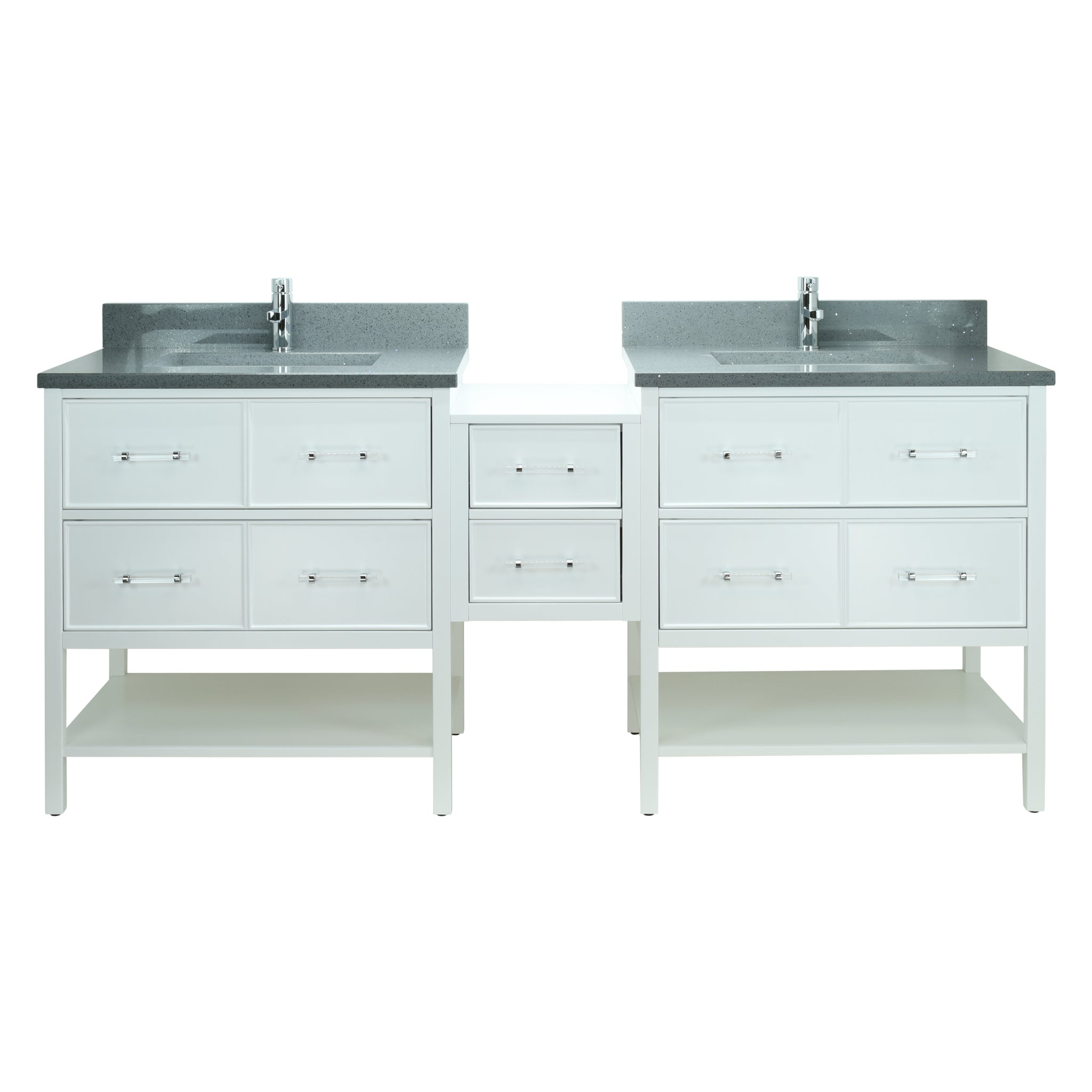 86" White Gemma Vanity with Crystal Grey Quartz