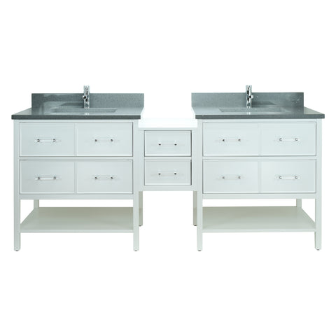 74" White Gemma Vanity with Crystal Grey Quartz