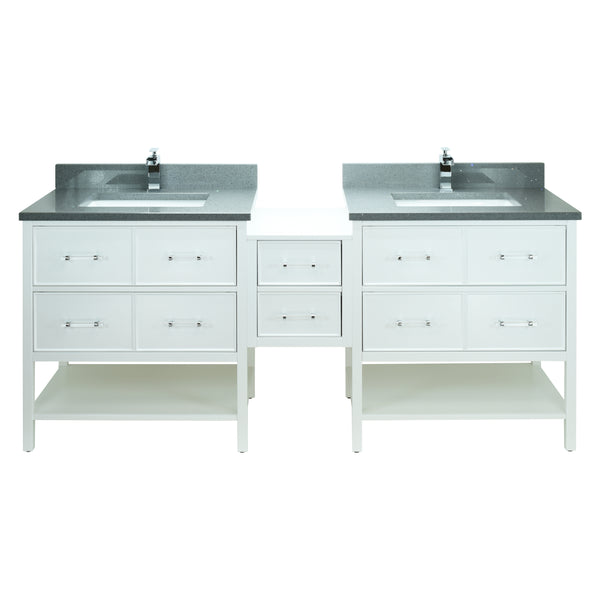 86" White Gemma Vanity with Crystal Grey Quartz