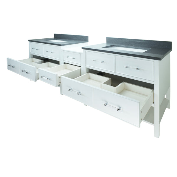 86" White Gemma Vanity with Crystal Grey Quartz