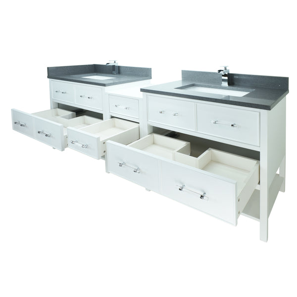 86" White Gemma Vanity with Crystal Grey Quartz