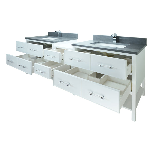 86" White Gemma Vanity with Crystal Grey Quartz