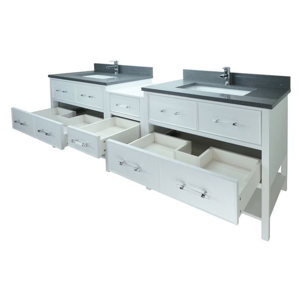 86" White Gemma Vanity with Crystal Grey Quartz