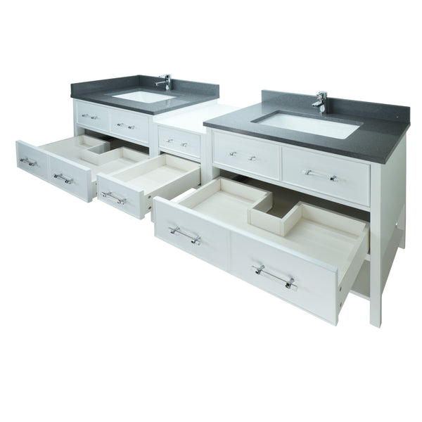 62" White Gemma Vanity with Crystal Grey Quartz