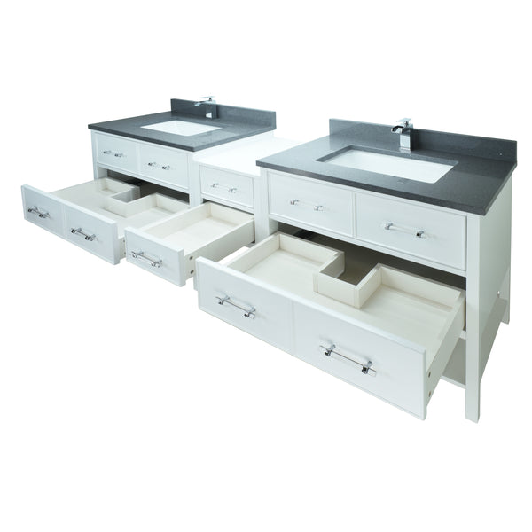 62" White Gemma Vanity with Crystal Grey Quartz