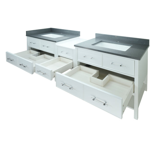 62" White Gemma Vanity with Crystal Grey Quartz
