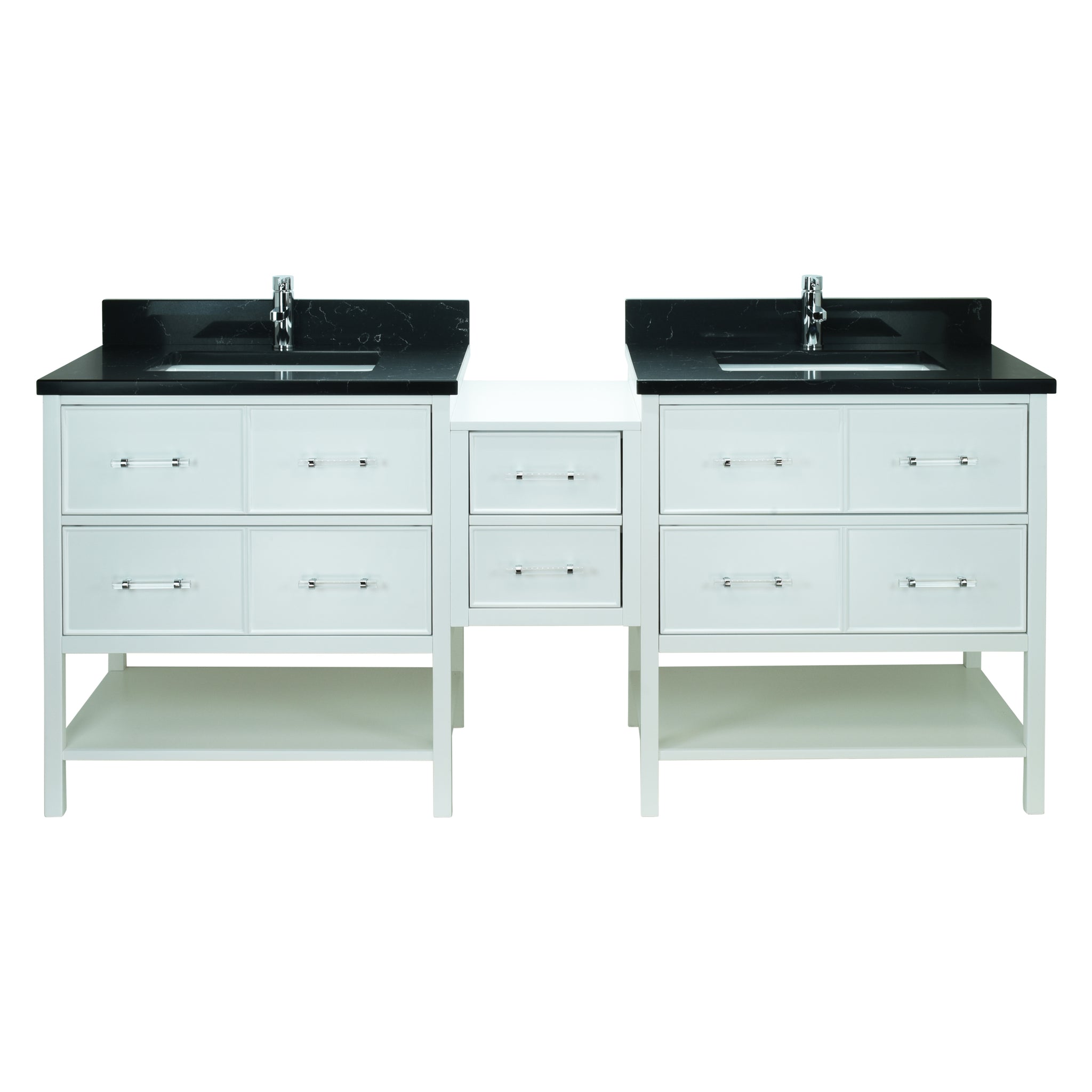 74" White Gemma Vanity with Moonlight Black Quartz