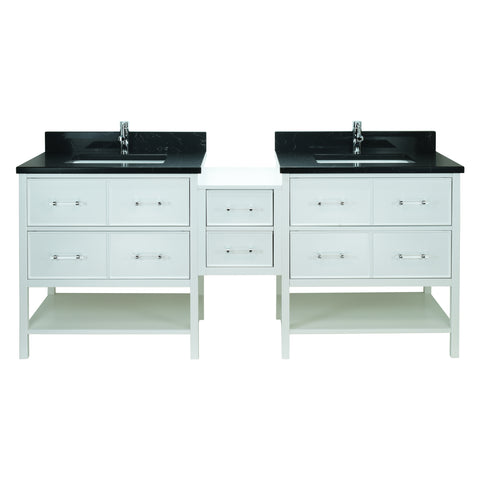 74" White Gemma Vanity with Moonlight Black Quartz