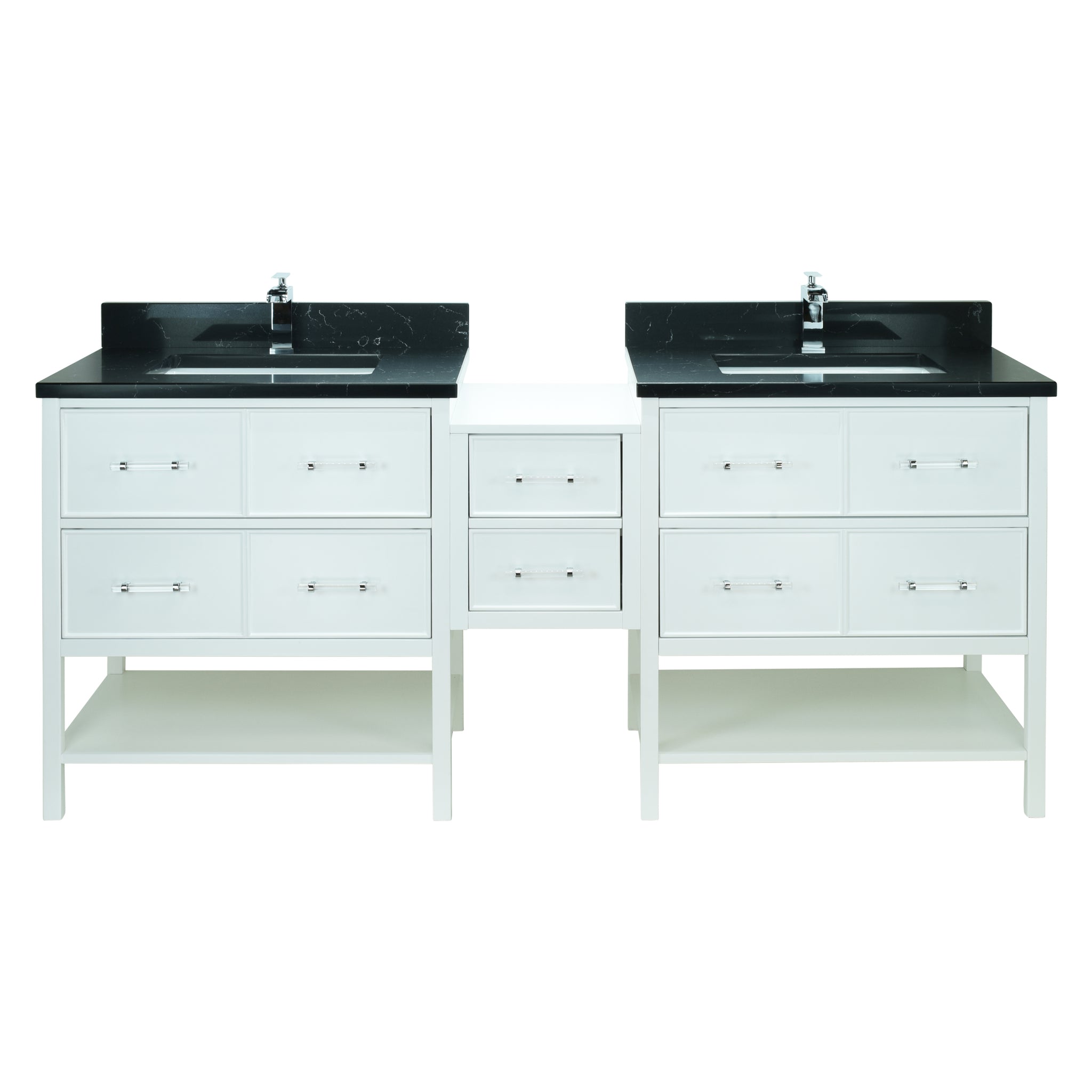 86" White Gemma Vanity with Moonlight Black Quartz