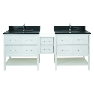 86" White Gemma Vanity with Moonlight Black Quartz