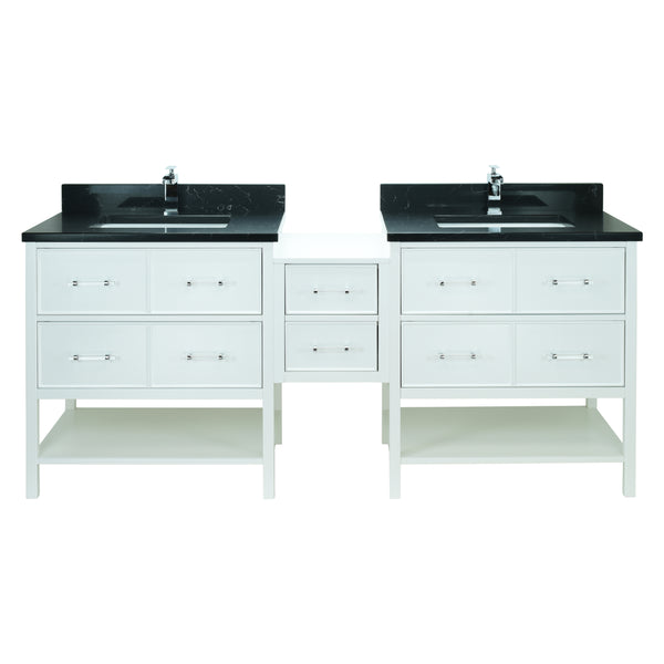 62" White Gemma Vanity with Moonlight Black Quartz