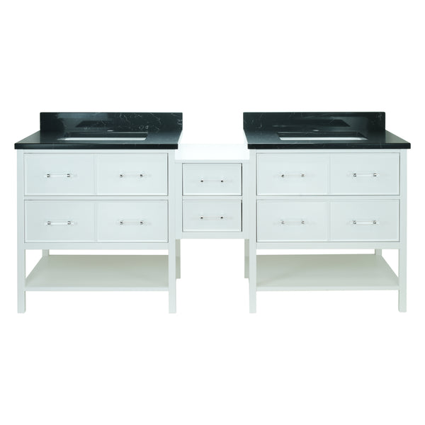 86" White Gemma Vanity with Moonlight Black Quartz