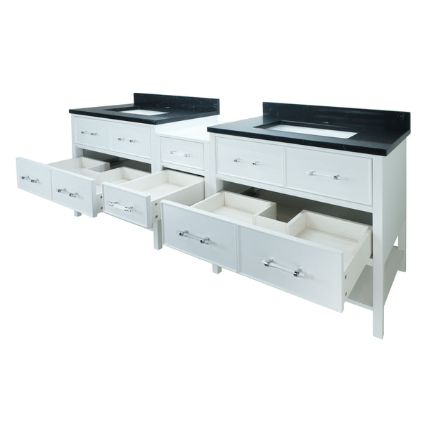 62" White Gemma Vanity with Moonlight Black Quartz