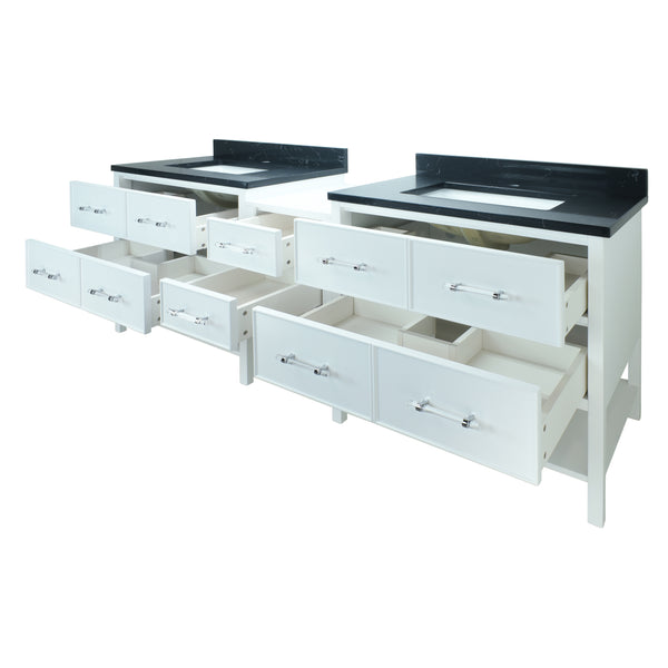 74" White Gemma Vanity with Moonlight Black Quartz