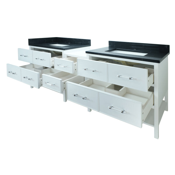86" White Gemma Vanity with Moonlight Black Quartz
