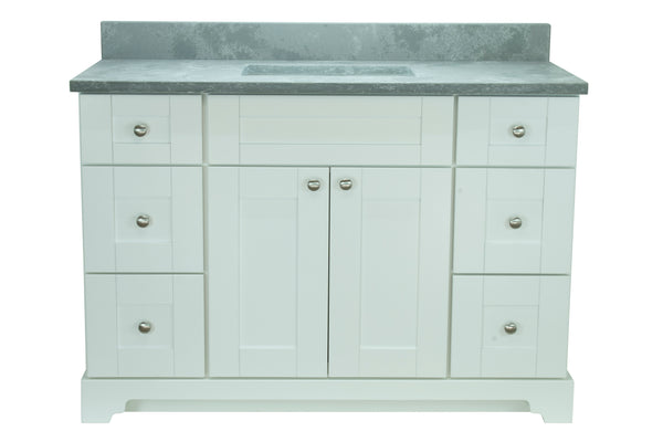 48" White Damian Vanity with Concrete Leather Quartz