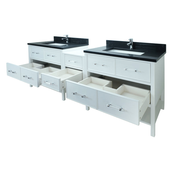 62" White Gemma Vanity with Moonlight Black Quartz