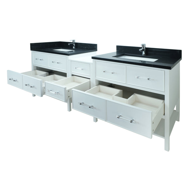 62" White Gemma Vanity with Moonlight Black Quartz