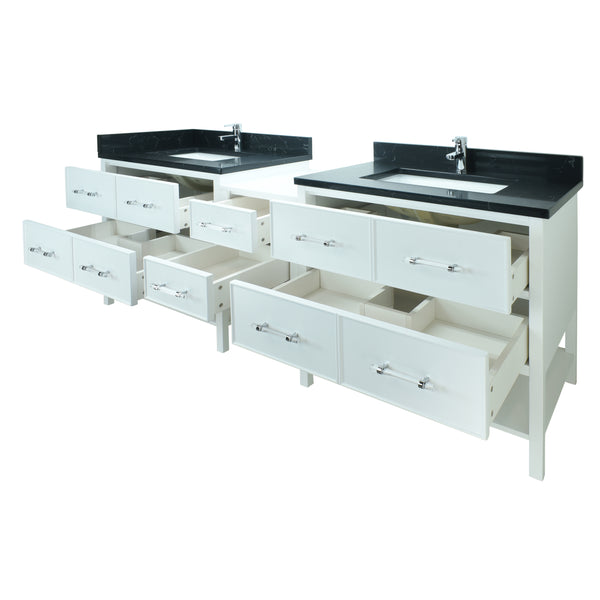 86" White Gemma Vanity with Moonlight Black Quartz