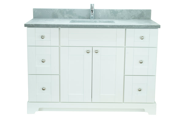 48" White Damian Vanity with Concrete Leather Quartz