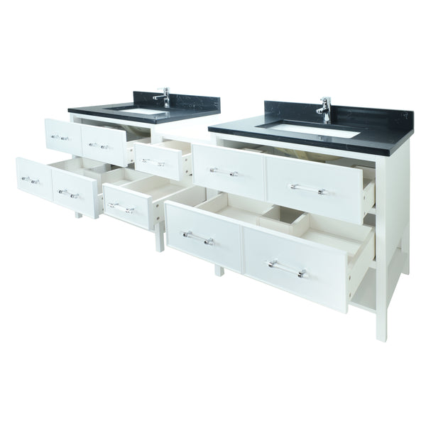 86" White Gemma Vanity with Moonlight Black Quartz