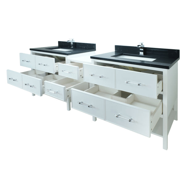 86" White Gemma Vanity with Moonlight Black Quartz