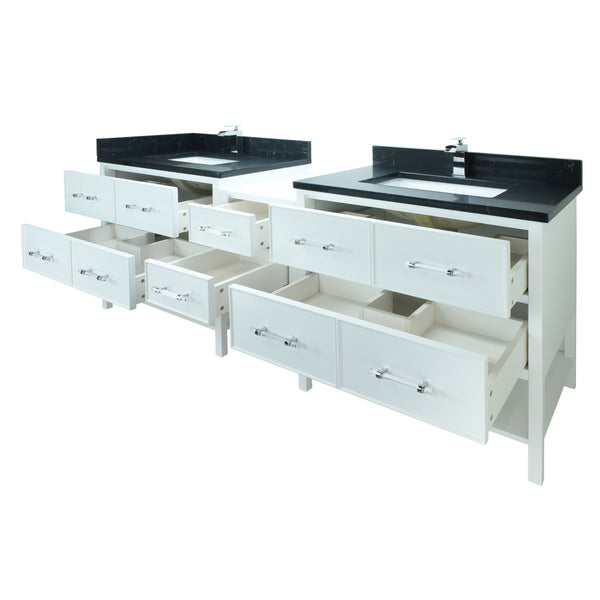 74" White Gemma Vanity with Moonlight Black Quartz