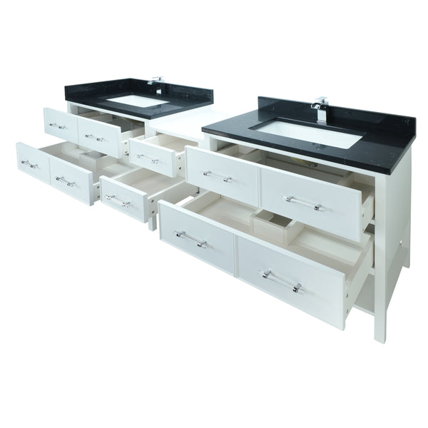 86" White Gemma Vanity with Moonlight Black Quartz
