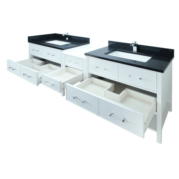 62" White Gemma Vanity with Moonlight Black Quartz