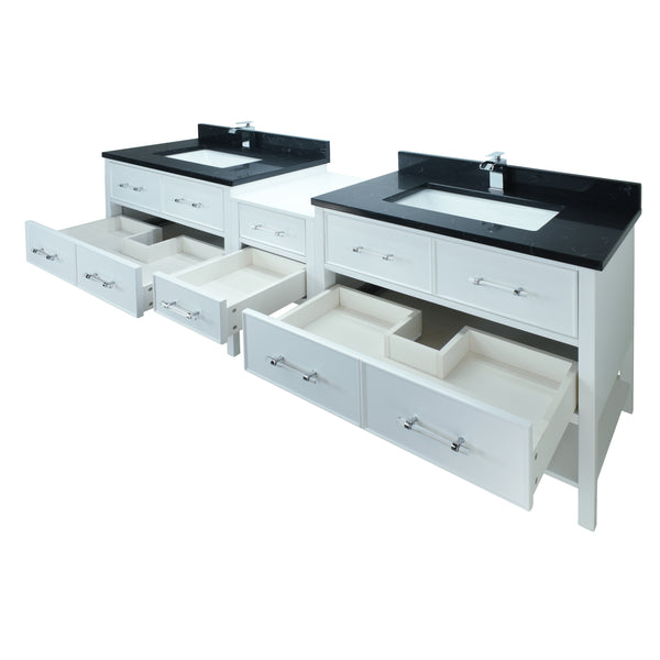 86" White Gemma Vanity with Moonlight Black Quartz