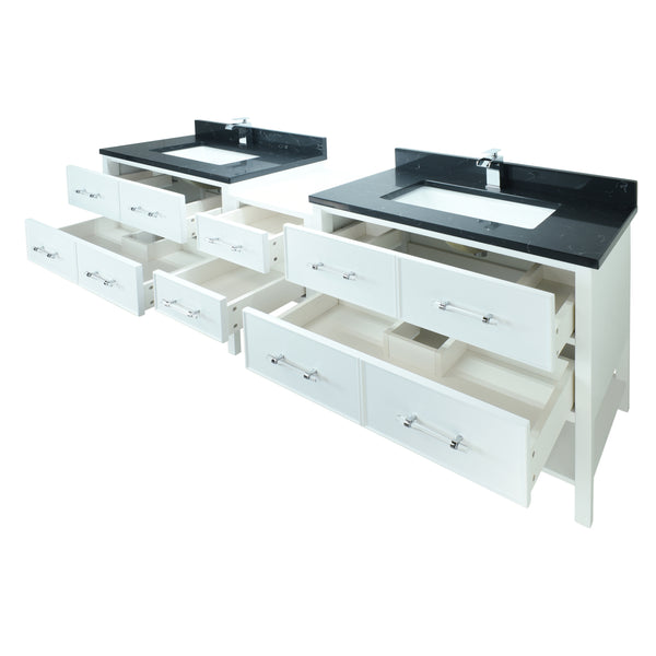 86" White Gemma Vanity with Moonlight Black Quartz
