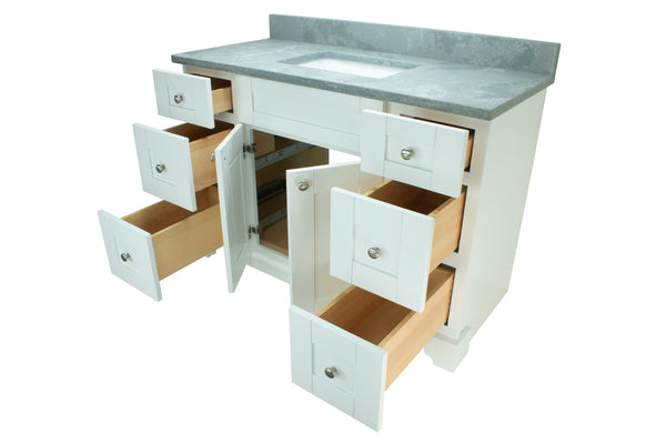 48" White Damian Vanity with Concrete Leather Quartz