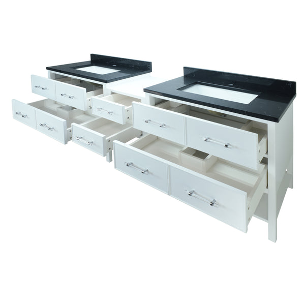 86" White Gemma Vanity with Moonlight Black Quartz