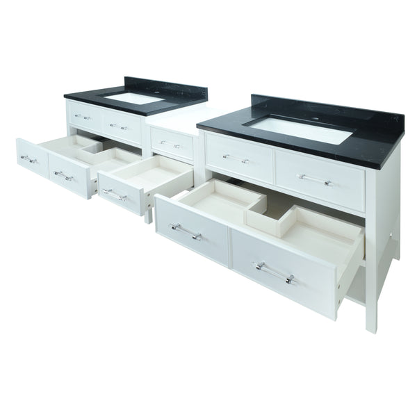 62" White Gemma Vanity with Moonlight Black Quartz