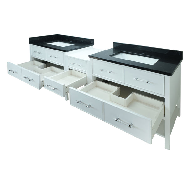 62" White Gemma Vanity with Moonlight Black Quartz